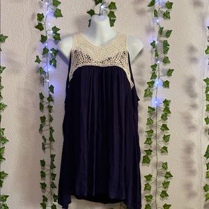 Navy blue tank top with crochet neck